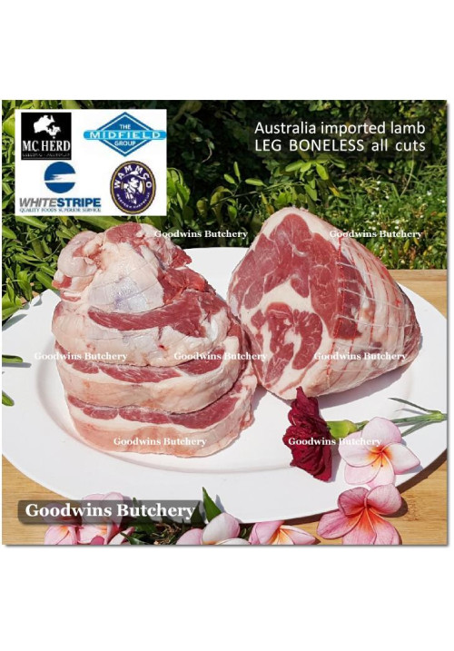 Lamb LEG BONELESS frozen HALF CUT AS STEAKS 2.5cm 1" 1.5-1.8kg 4-5pcs (price/kg) any brand in stock Australia Midfield Wammco WhiteStripe McHerd